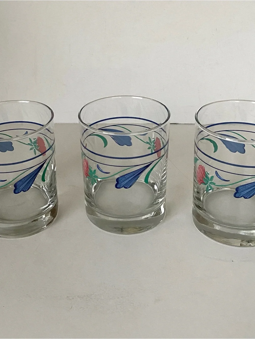 Lenox Poppies on Blue Tumbler Glasses in Blue, Green, Pink - Set of 3